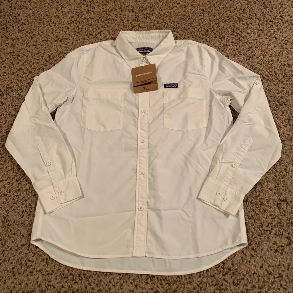 Patagonia Womens Long Sleeve Anchor Bay Shirt White Size M Medium Vented Fishing
